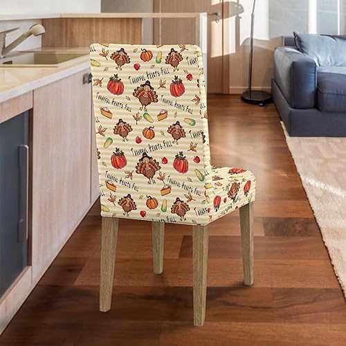 Miniatura 7 de Rnyleeg Thanksgiving Chair Covers for Living Room No Arms Turkey Pumpkin Stretch Dining Chair Covers Set of 6 Soft Washable Kitchen Chair Protector