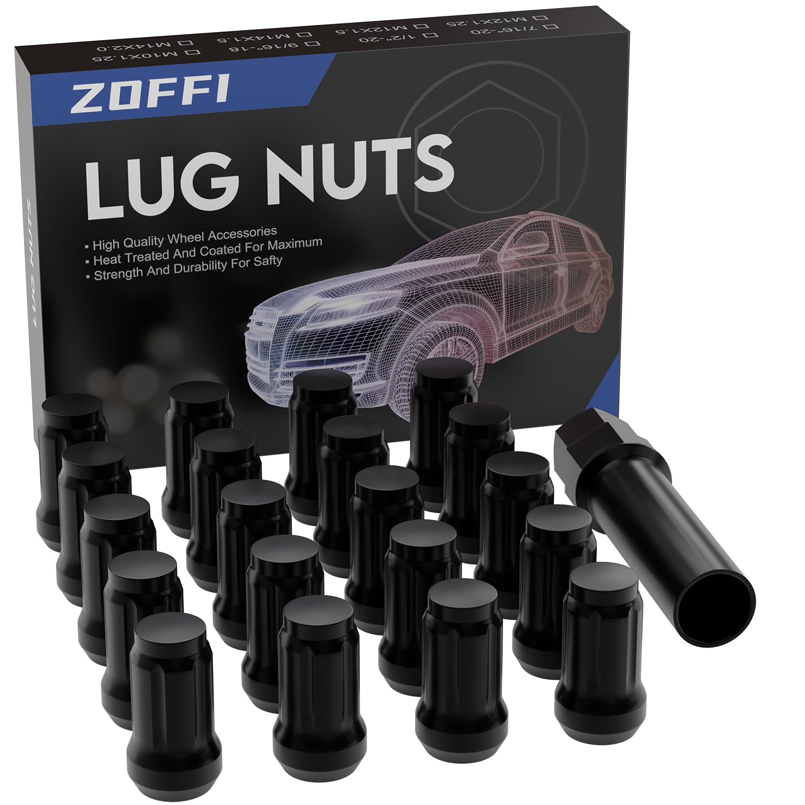 Amazon.com: ZOFFI Black M12x1.25 Spline Lug Nuts 20pcs with Socket