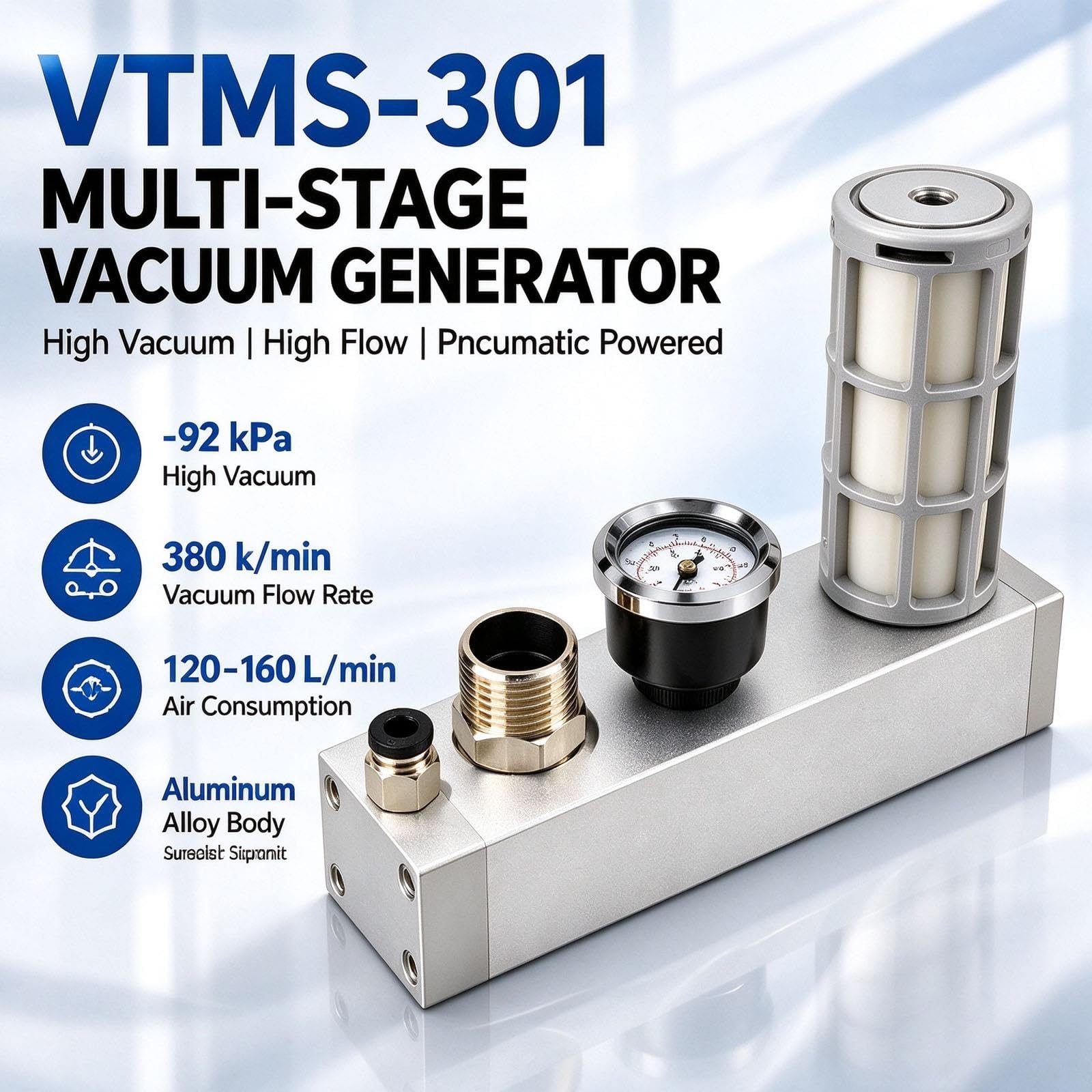 Pneumatischer Mehrstufen-Vakuumerzeuger, Hochdurchfluss 380 L/min