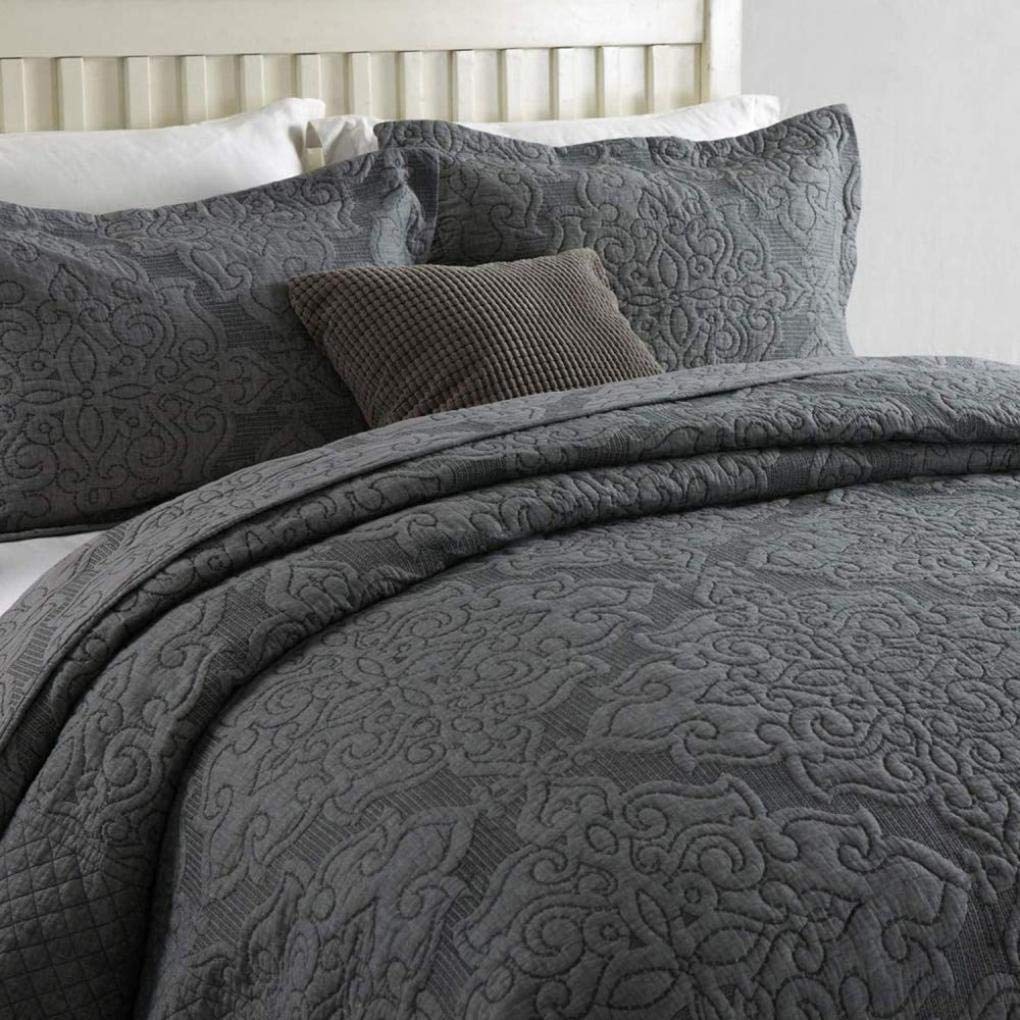 Sjdopulse Grey 230X250cm Reversible Quilted Bedspread With 2 Pillow Shams Embroidery Double Coverlets Comforter Throw Soft Microfibre Bedding, Beige, 230X250cm