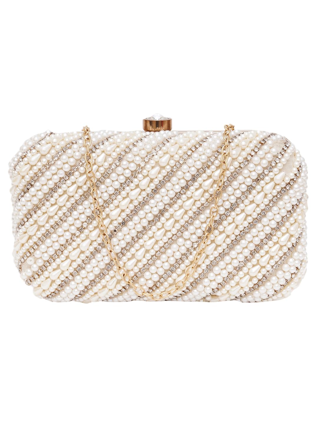 FABBHUE Womens White Pearls Beaded Hand Embroidered Party/wedding Box Clutch Frame Bag Purse with chain strap (B0CCXXX43R) Amazon Price History, Amazon Price Tracker