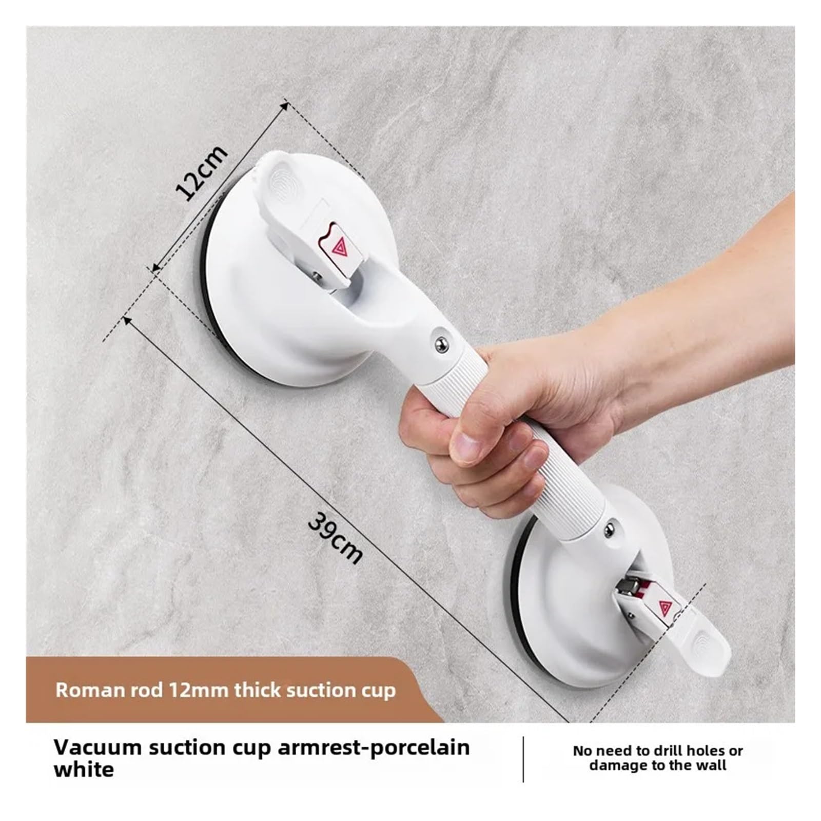 Agarrador Ducha Ventosa Mango de ventosa de vacío for baño | Pasamanos de seguridad for personas mayores, barras de apoyo antideslizantes for inodoros sin barreras(Grey 39cm)