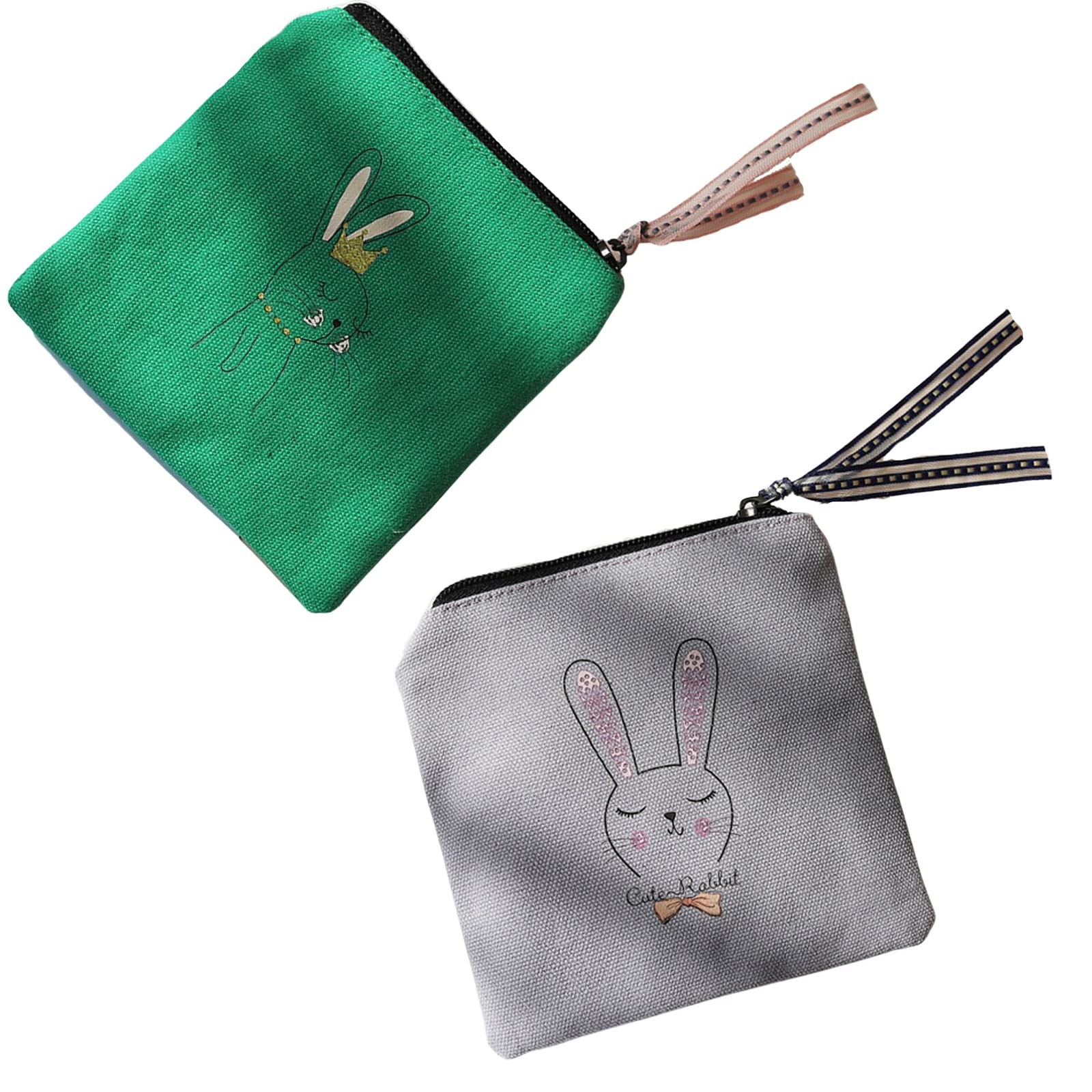 Taoqiao2Pcs Girly Ribbon Sanitary Napkin Storage Bag,Cute Menstrual Portable Month Bag,Canvas Sanitary Napkin Pouches,Purple,Green