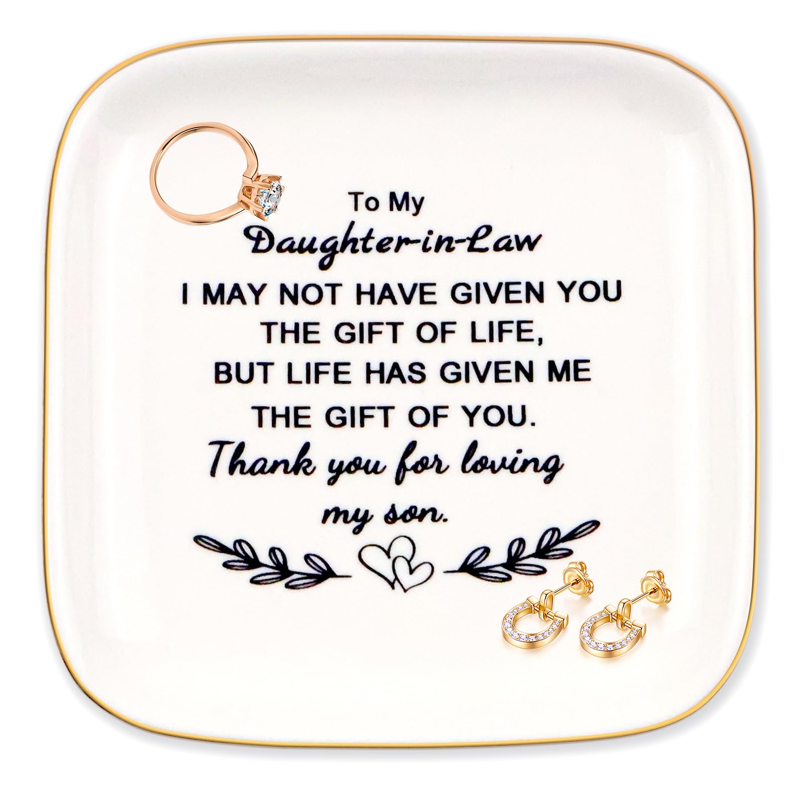 Gifts for Daughter in Law form Mother in Law, Ring Dish Jewelry Trinket Tray Gift for Daughter-In-Law, for Birthday, Mother's Day, Wedding, Valentines, Christmas Gifts, to Daughter in Law