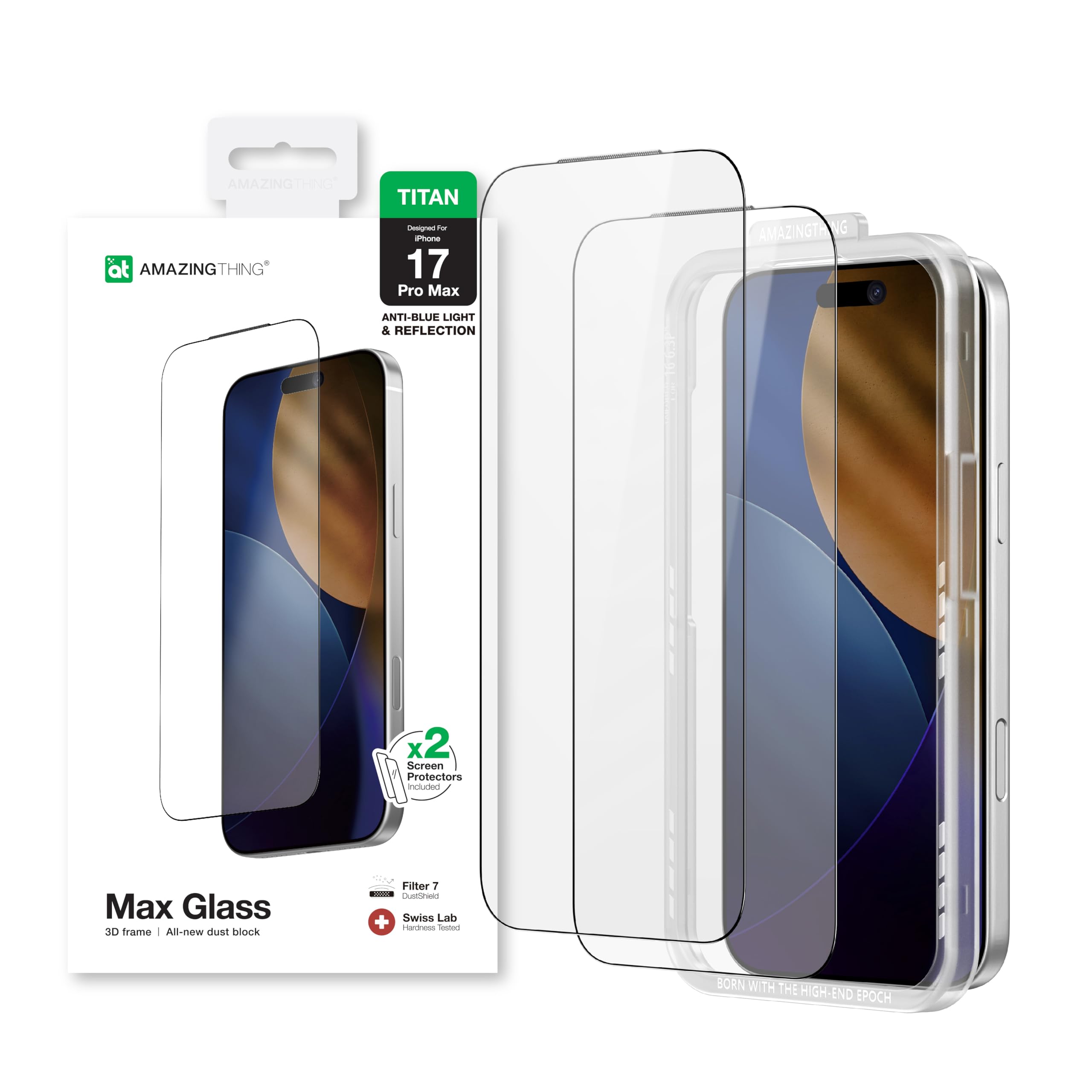 AMAZINGthing pour iPhone 17 Pro Max protecteur d’écran verre trempé 9H Anti Lumière Bleue lot de 2