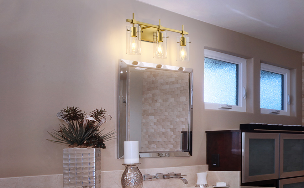 Image of SOLFART Gold Bathroom Light Fixtures 2 Light Wall Light Fixtures Bathroom Vanity Light Over Mirror Vintage Light