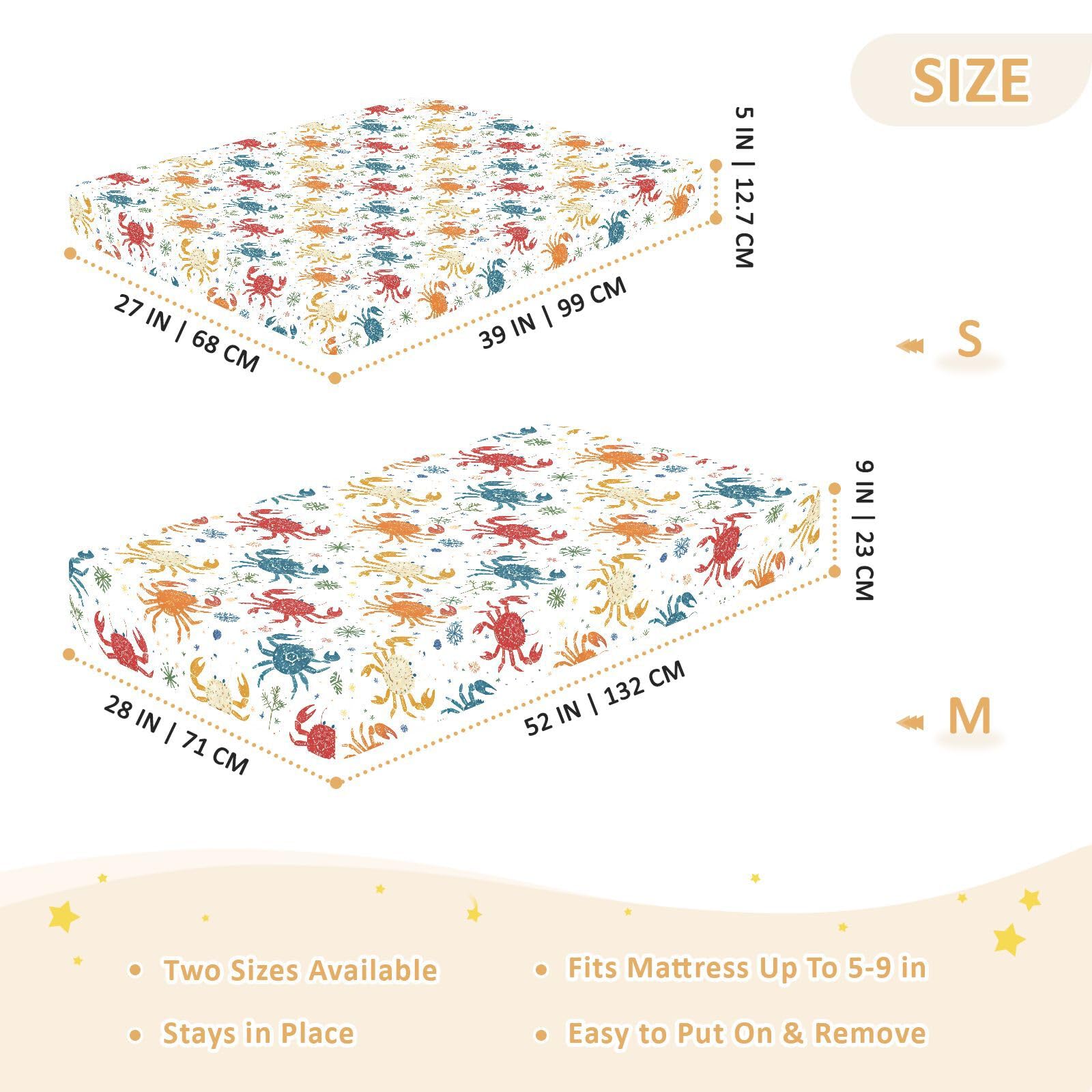 Rainbow Playful Crab - Lenzuola colorate per culla, in cotone, morbide, comode, per culla, confezione da 1