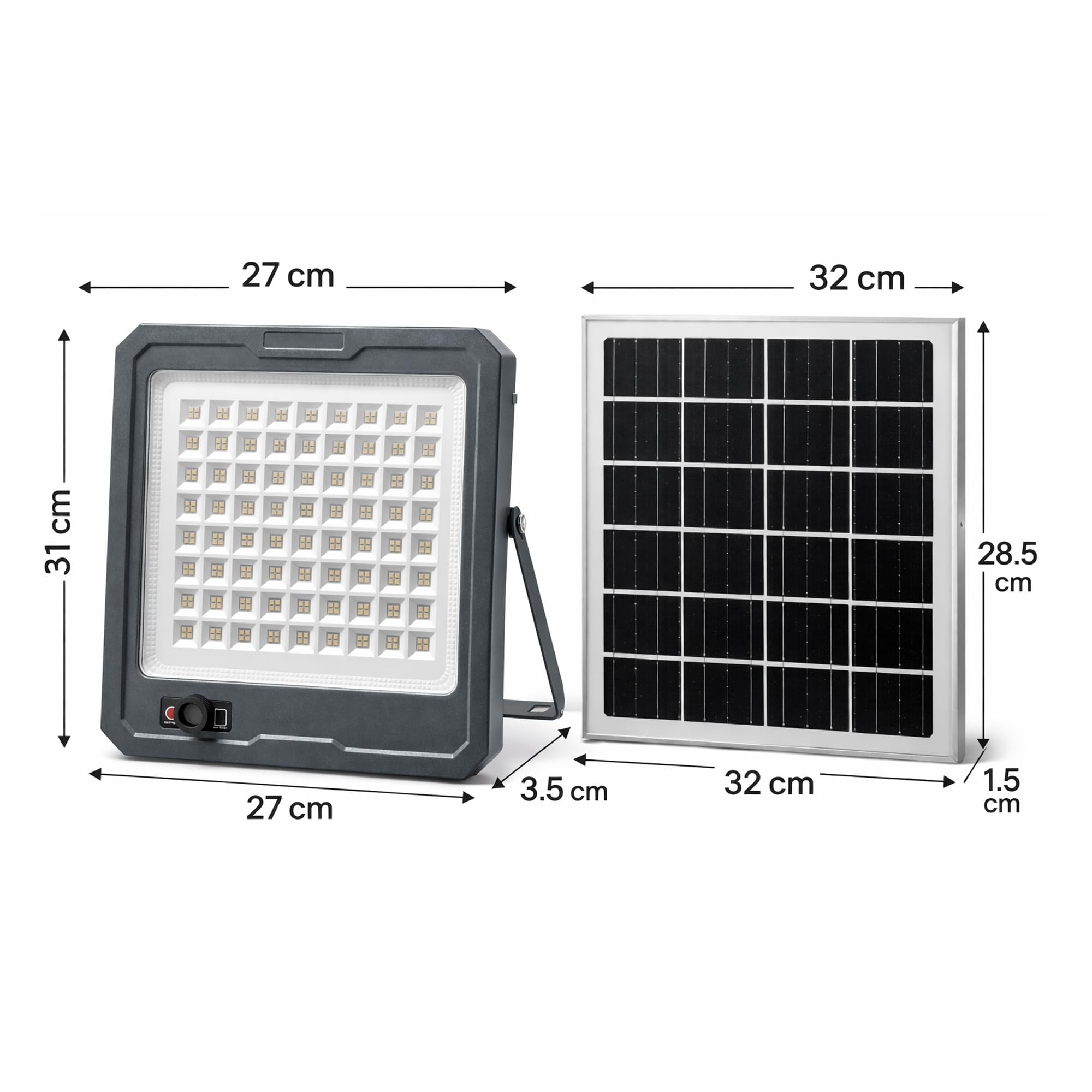 Generico Faro LED Solare 4100 Lumen con Sensore di Movimento, 324 LED SMD 2835, Pannello Separato 13W in Vetro, Batteria 10800mAh, Telecomando, IP66, per Giardino, Cortile, Esterno