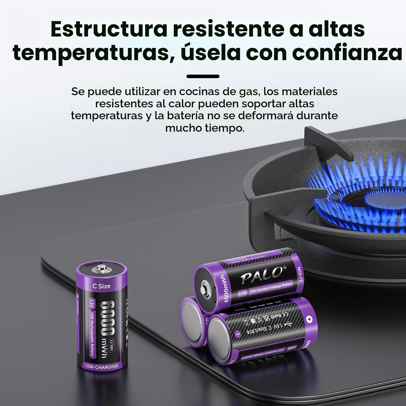 USB-C Pilas Baby C Recargables Lr14 Pila 1.5V 6000mWh Pilas Tipo C de Carga Rápida Litio Batería con Cable de Carga,Baja Autodescarga,con Luz Carga,1500+ Ciclos 6 Piezas