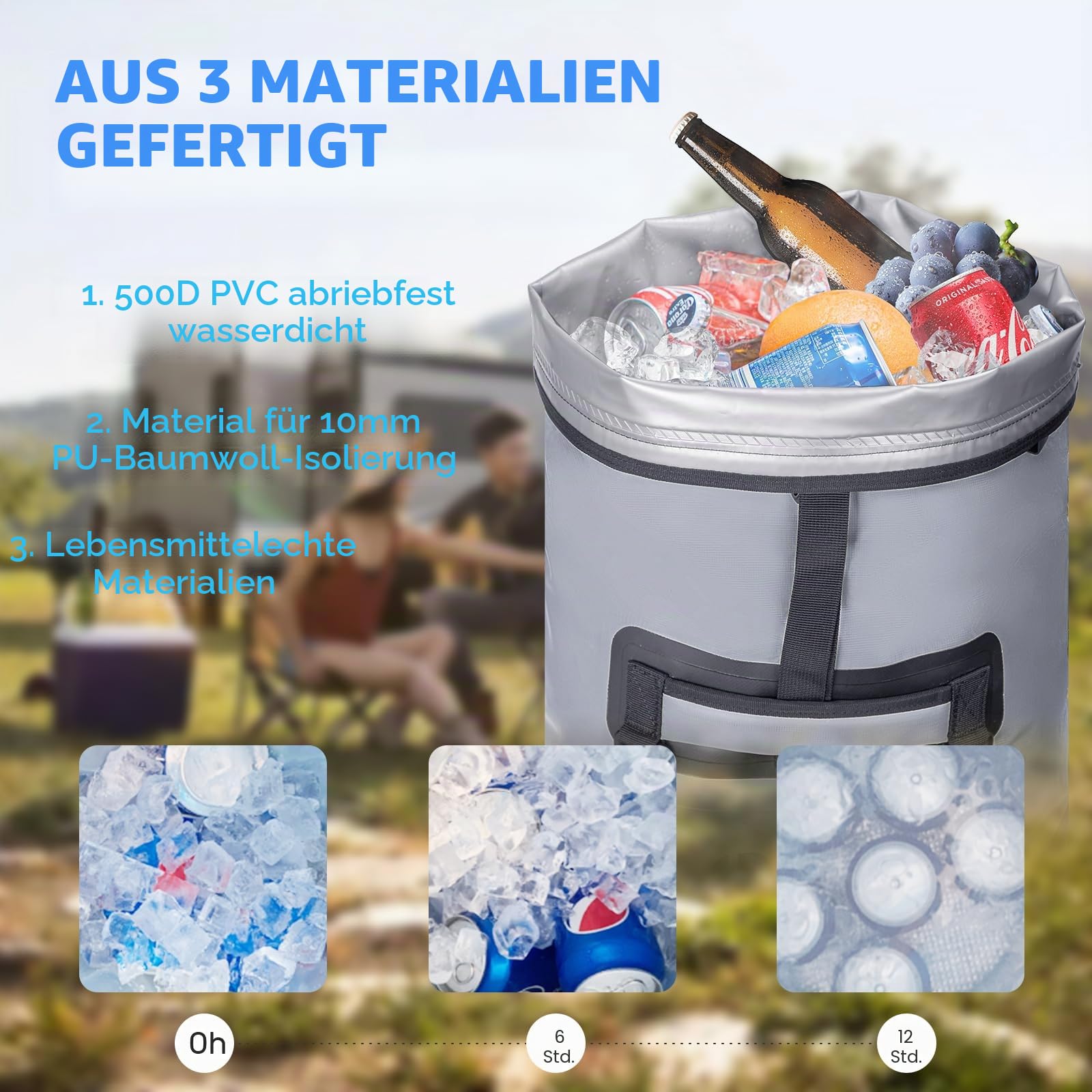 35L Kühlrucksack für Erwachsene,Kühltasche mit 48 Dosen Fassungsvermögen, Faltbar für Strand,Camping und Reisen