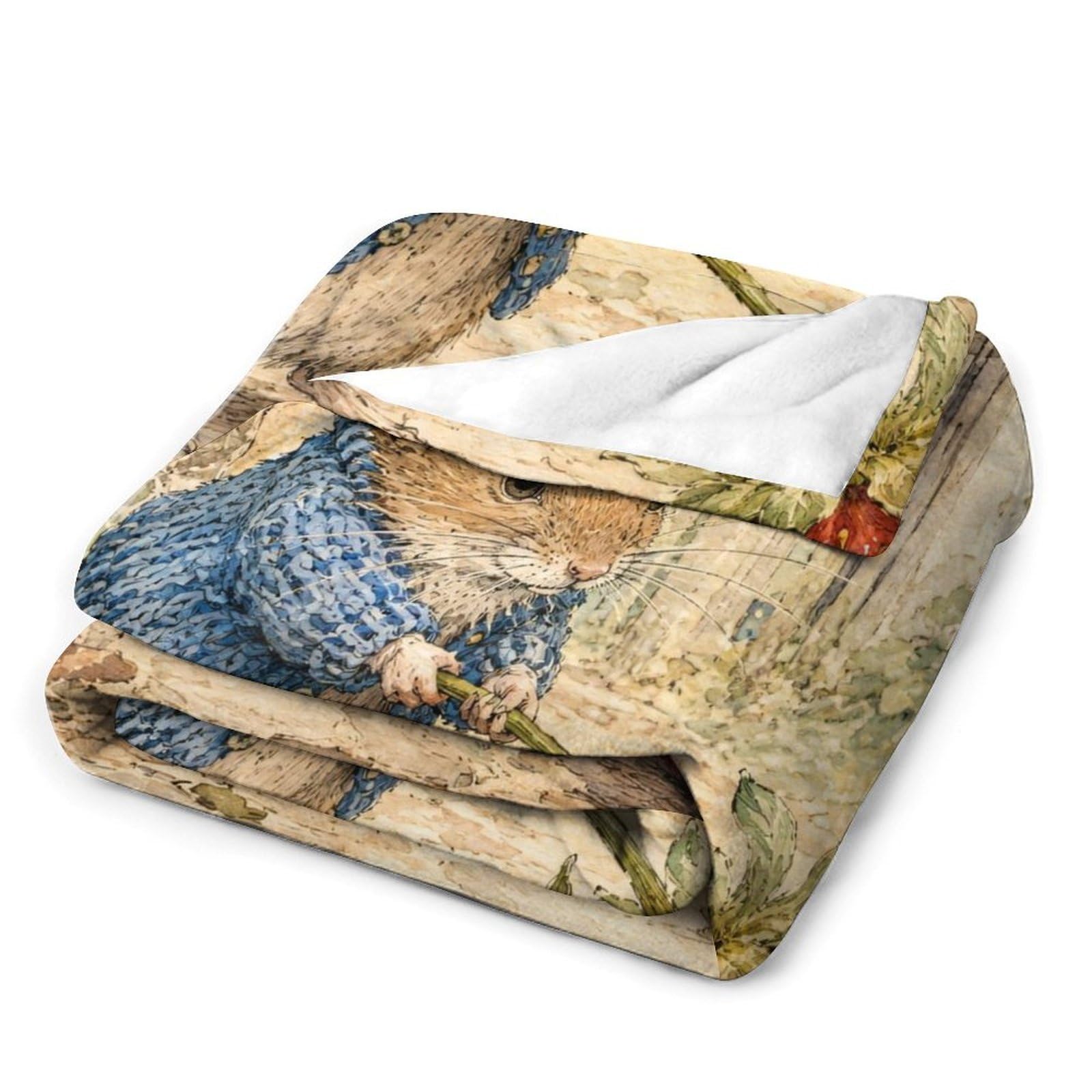 Ratón con Fresa Manta Libro de cuentos de animales Franela Suave Sofa Cama | manta polar sofa con Jardín de cuentos y Linda ilustración infantil, para rincon lectura, salon, 175x200cm(70x80in)