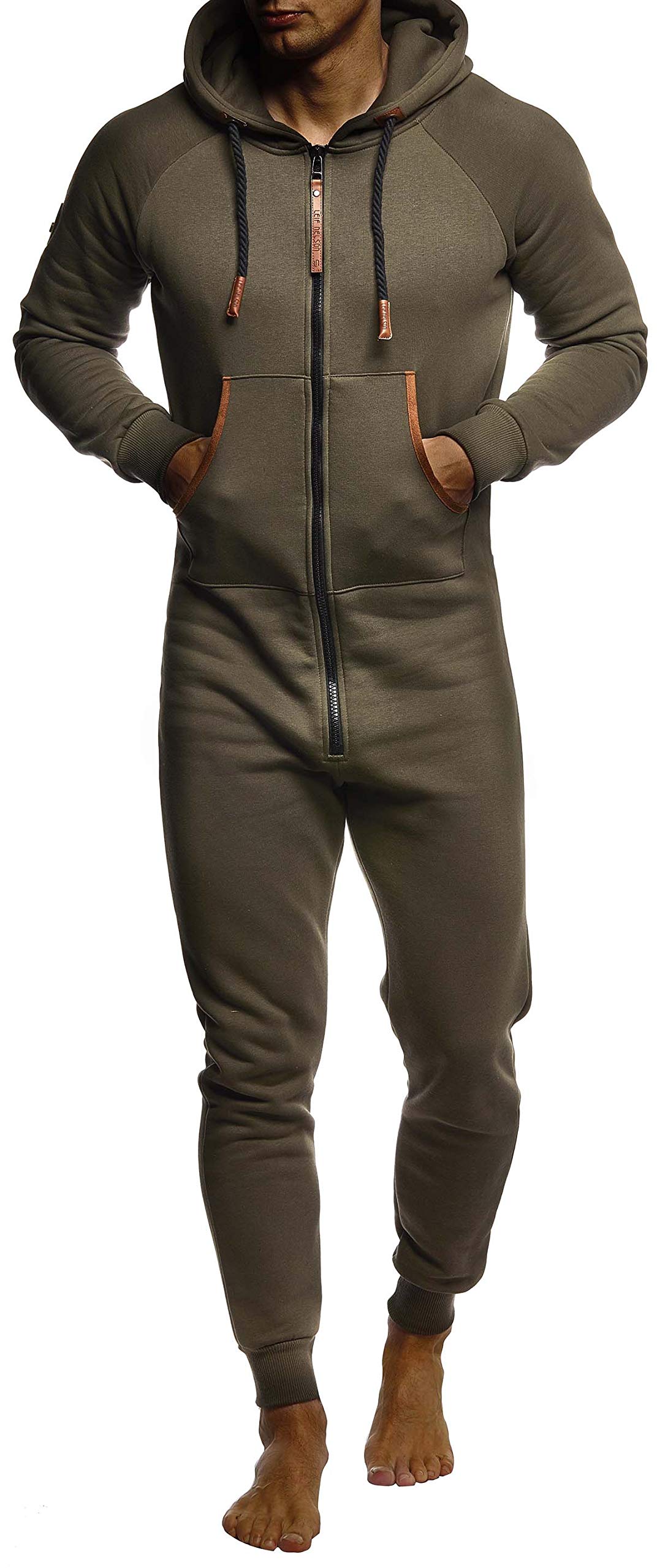 Leif Nelson Kombinezon męski Onesie dres treningowy spodnie do joggingu fitness jednoczęściowy odzież LN8270, khaki, S