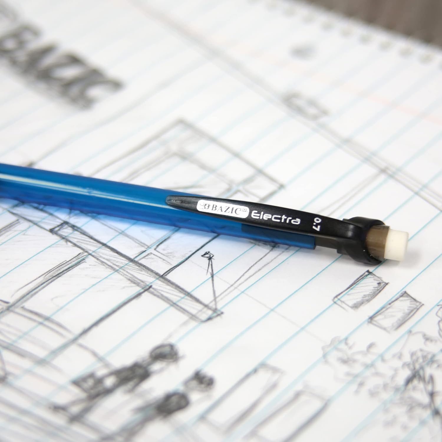BAZIC PRODUCTS Mechanical Pencil 0.7mm Electra Soft Grip, Smooth Writing Pencils Lead, Latex Free Eraser, for Drafting Drawing Sketching (4/Pack), 1-Pack