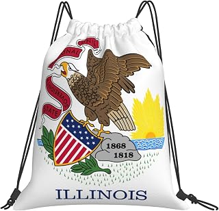 Illinois State Flag Unisex Drawstring Backpack, Gym Bag, Sport Bag, Lightweight Bag for Travel, Work, Outdoor