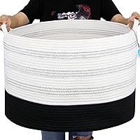 Vista 11 de Casaphoria Cesta de cuerda de algodón XXXL para sala de estar, cesta de almacenamiento tejida con asa para mantas, toallas y almohadas, cesta
