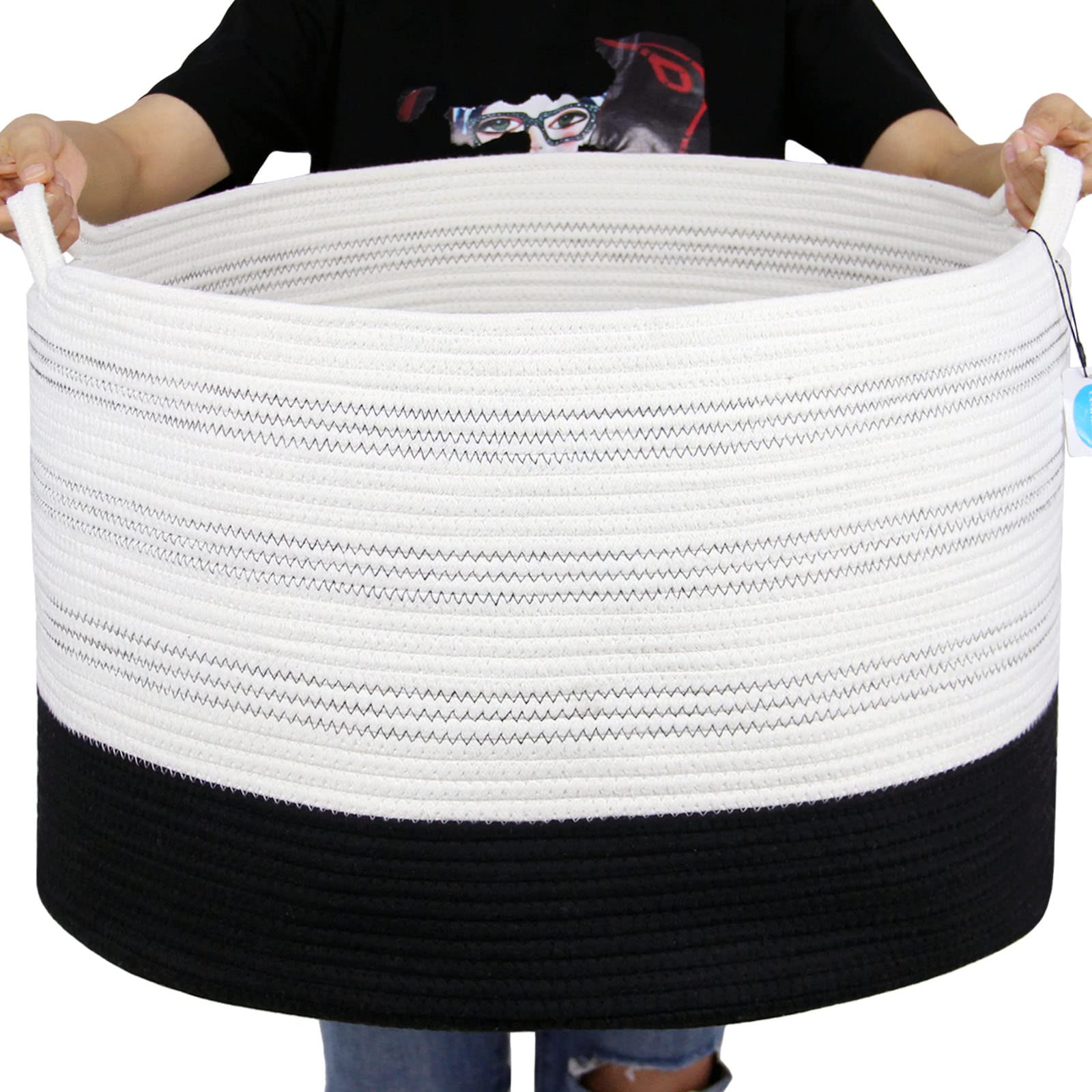 Casaphoria XXXLarge Cotton Rope Basket 22" X 22"X 14" Blanket Basket for Living Room Woven Basket Soft Laundry Blanket Basket storage basket bin with Handle（pack of 1）