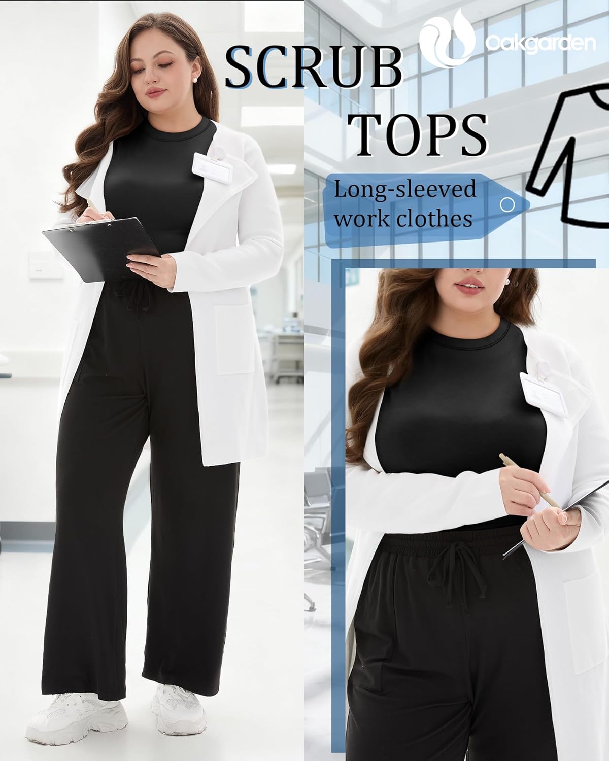 3 Pack Women's Plus Size Underscrub Shirts, Long Sleeve Crew Neck Tops Fitted Layering Basic Tee for Nurse