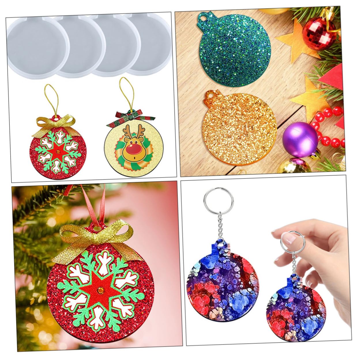 NUOBESTY 12pezzi Stampo Silicone Per Creazioni Fai Da Te Stampo Rotondo Per Plaque Natalizie e Portachiavi Silicone Flessibile Per Decorazioni Natalizie e Artigianato