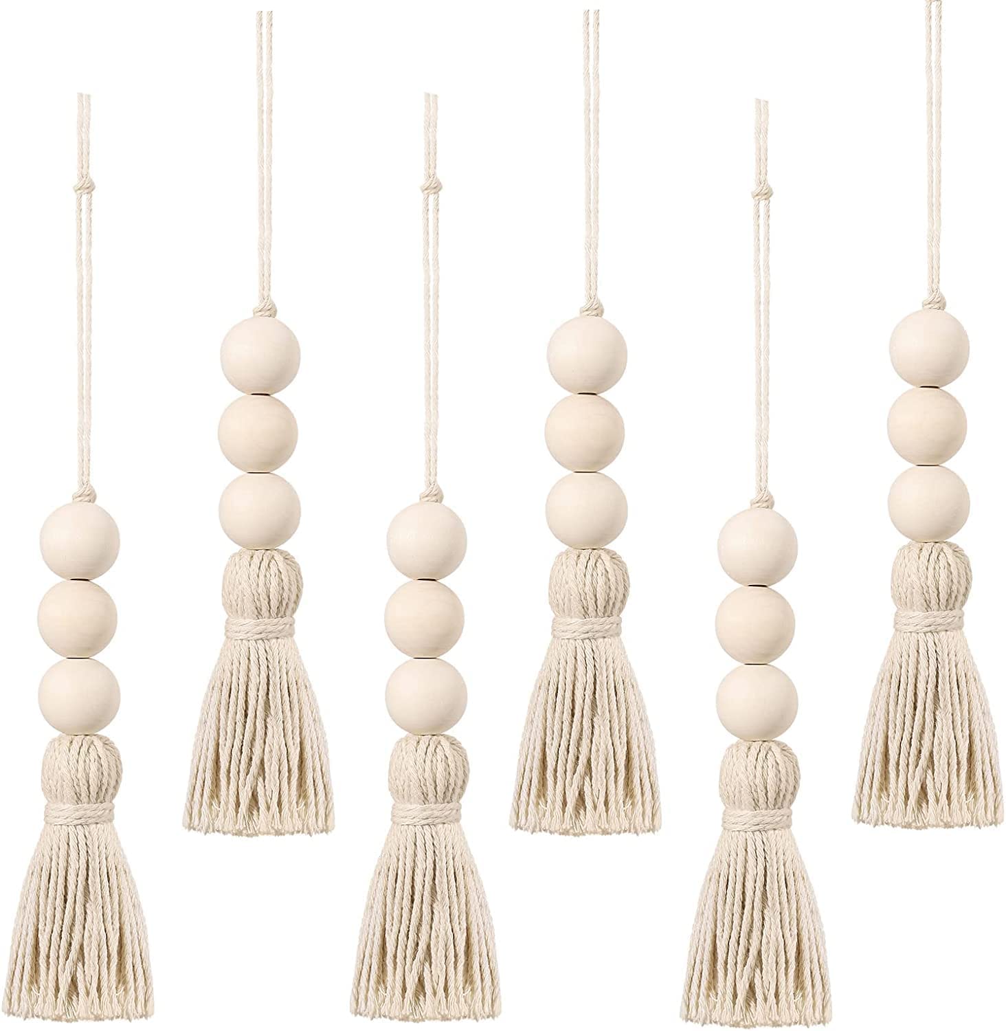 Sewroro6pcs Wood Bead Garlands Wood Beads Tassel Farmhouse Beads for Christmas Wedding Closet Handle Door Handle Decor