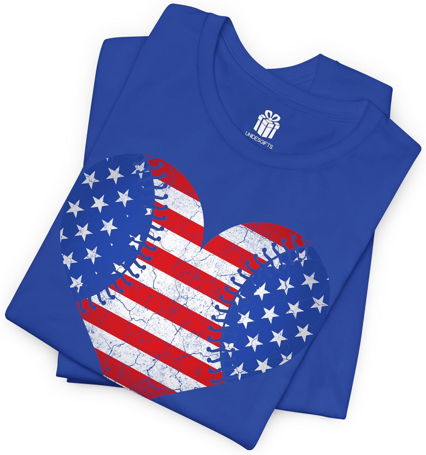 Baseball Heart American Flag 4th of July USA T-Shirt for Women Girls Funny Gift for Mom Grandma Daughter Wife