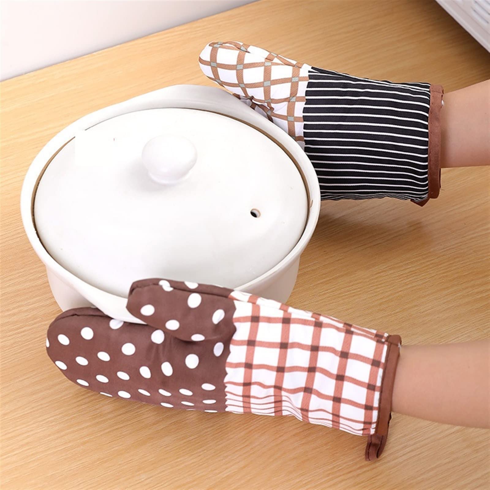 Gants Anti-Haute température en Coton imprimé, Gants de Cuisson Anti-brûlure for Micro-Ondes, Gants d'isolation Thermique for Four de Cuisine(5)