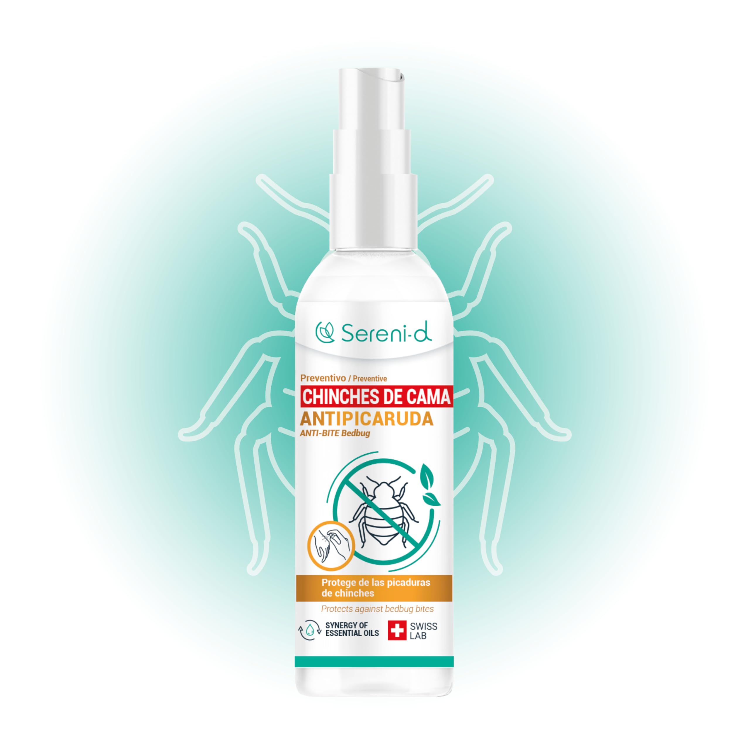 SERENI-D - Repelente corporal contra picaduras de chinches de cama - Spray concentrado con aceites esenciales efectivo contra picaduras de chinches de cama - 100 ml