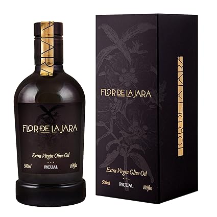 FLOR DE LA JARA Premium Extra Virgin Olive Oil from Spain, First Cold Pressed, Polyphenol-Rich, Monovarietal Picual, Hand-Harvested Olives, Family-Owned Grove, Low acidity (0,1%), 16.9 fl oz (500ml)