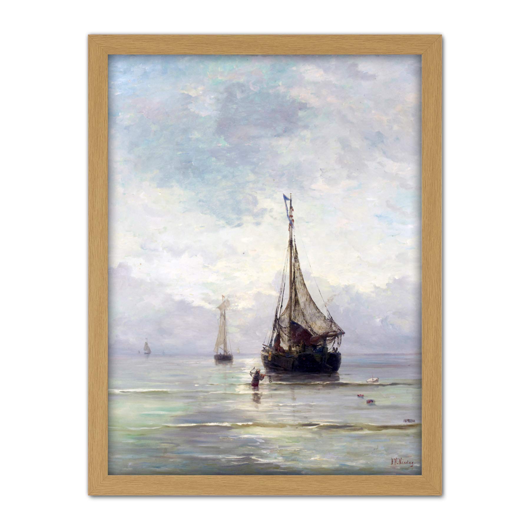 Artery8 Hendrik Willem Mesdag Calm Sea Ships Painting Artwork Framed Wall Art Print 18X24 Inch