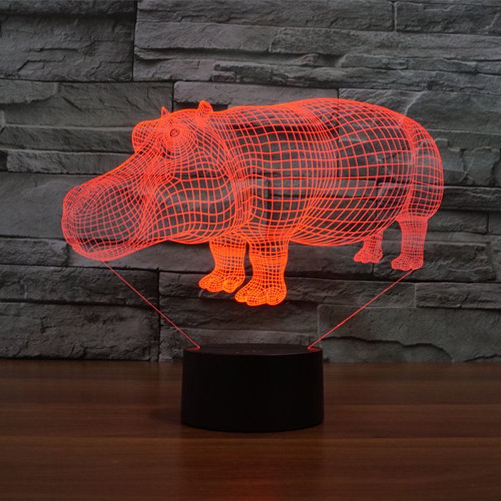 Ilusión óptica 3D Rinoceronte Luz Nocturna Interruptor Táctil USB