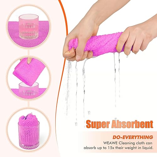 Miniatura 5 de Paño de limpieza de microfibra morado, paquete de 12 unidades, reutilizable, ultra suave y súper absorbente, de microfibra de pelo alto y corto, sin