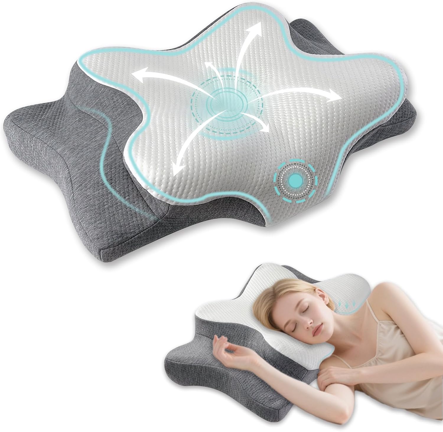Cervical Pillow for Neck and Shoulder-Ergonomic Neck Support Pillows for Sleeping with Pain Relief?Contour Memory Foam Pillow for Side Sleepers, Back and Stomach Sleep