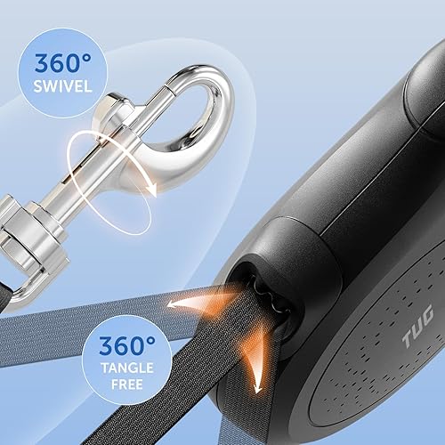 Miniatura 4 de TUG Quest - Correa retráctil para perro, retracción sin enredos de 360, cinta de nailon fuerte de 16 pies (pequeña, negra)