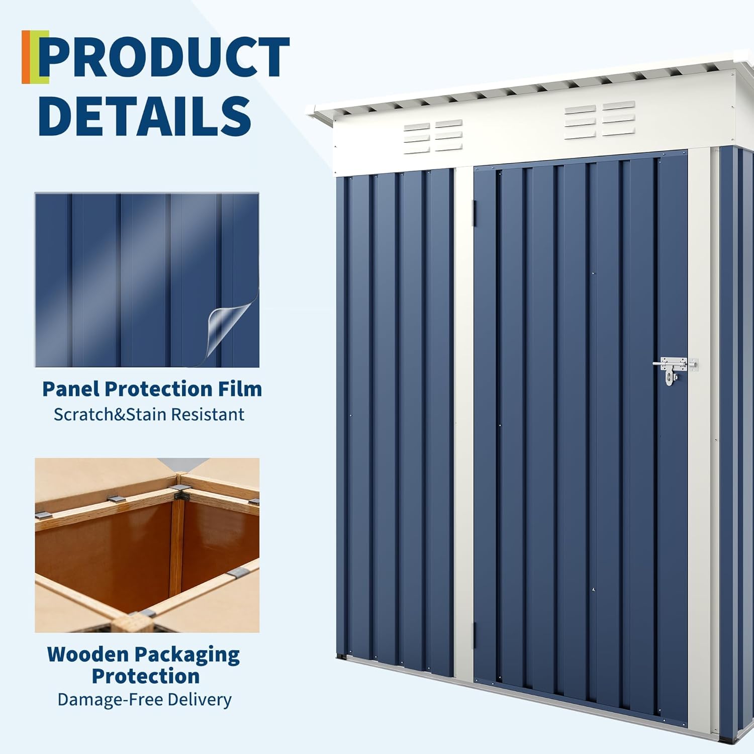 5x3 ft Outdoor Storage Shed & Tool Shed, Metal Garden Shed with Sloping Roof and Lockable Door, Compact Utility Shed for Backyard, Patio, Garden Storage, Blue