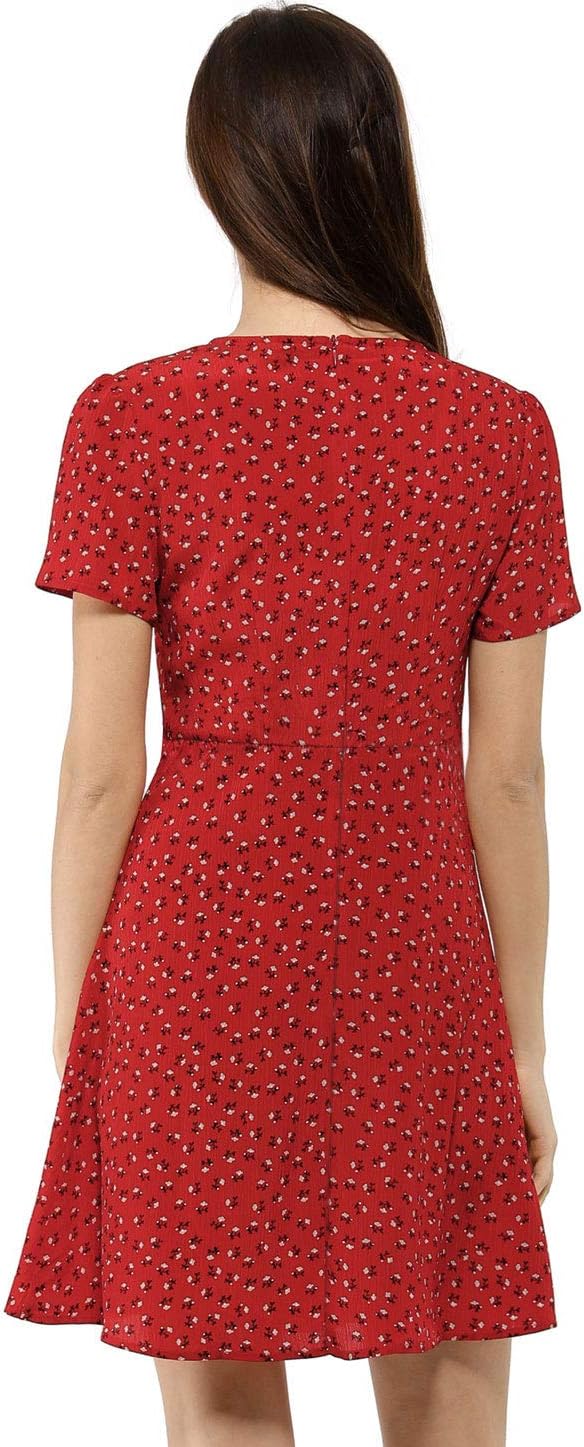 Allegra K Women's Floral Ruffle Trim Tie Front Dresses Short Sleeve Summer Flowy Dress - Image 5