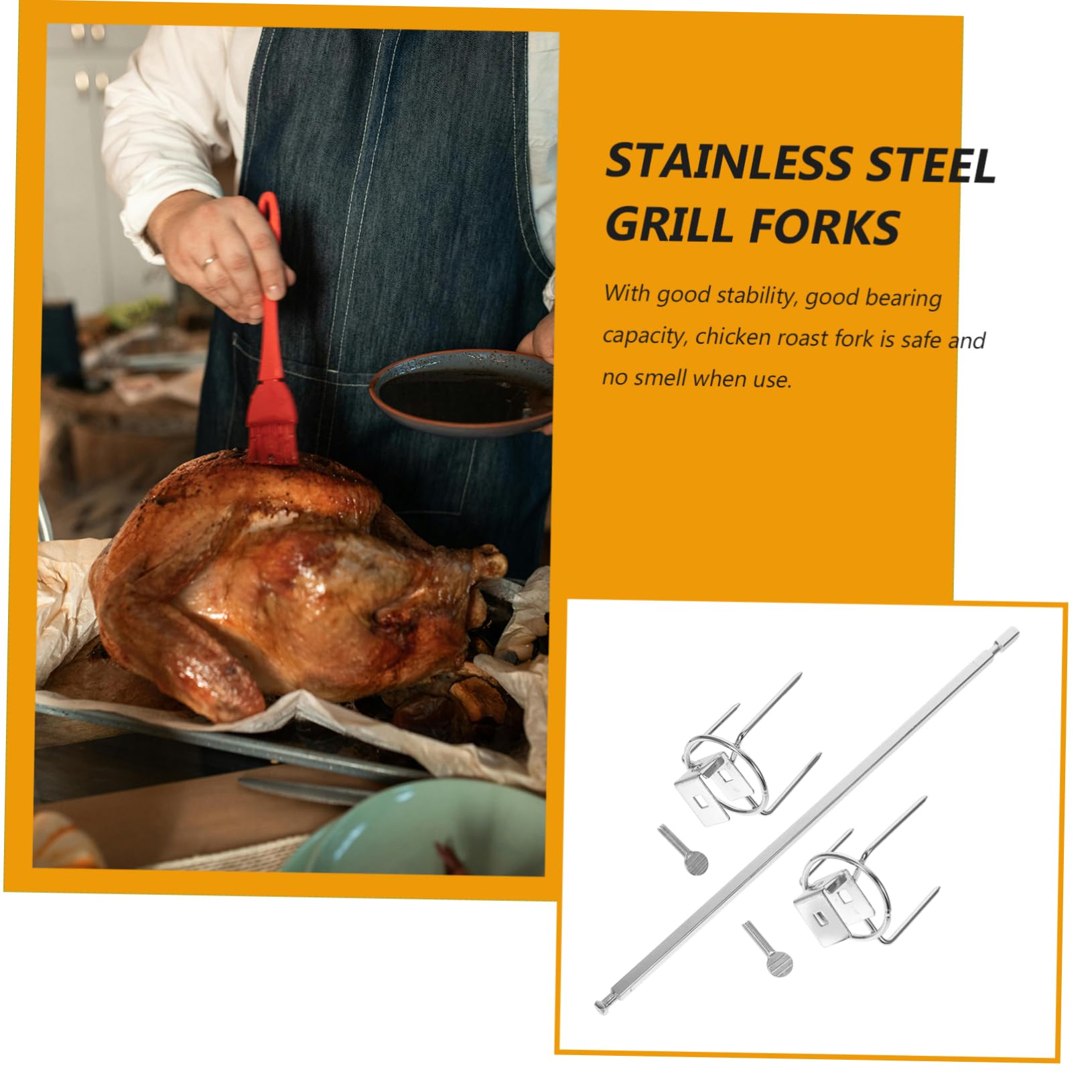 Fourchette Rotative En Acier Inoxydable Pour Poulet Rôti Accessoire Barbecue Et Four 11X2 Pouces Ustensile Pratique Pour Gril À Domicile