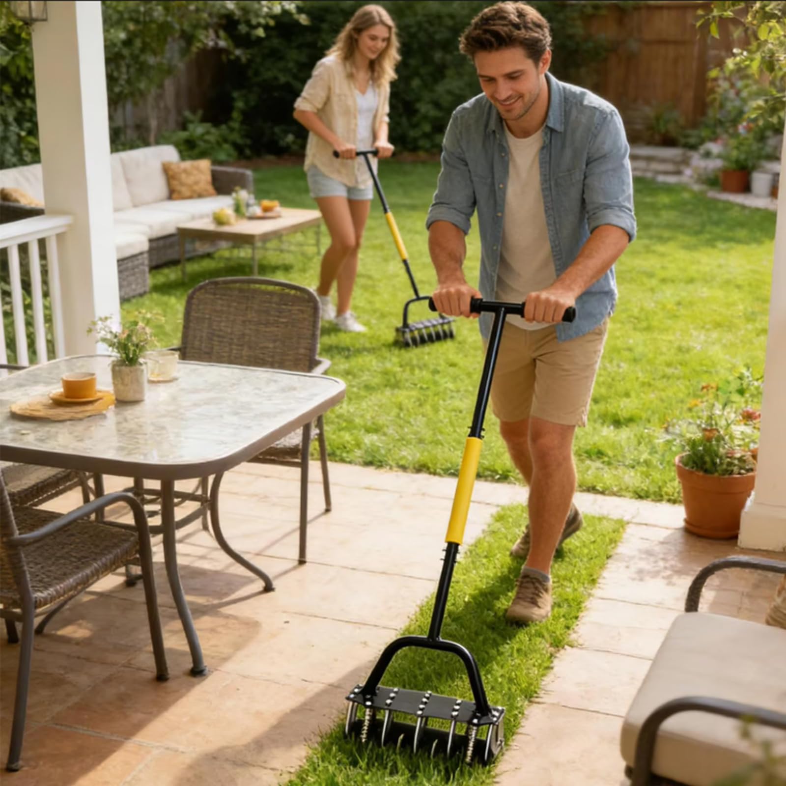 GOURIXIN Arieggiatore per Prato Manuale, Areatore Giardino con Chiodi in Metallo Antiruggine per Erba, Giardino e Cortile per l'Arieggiatura Manuale del Terreno