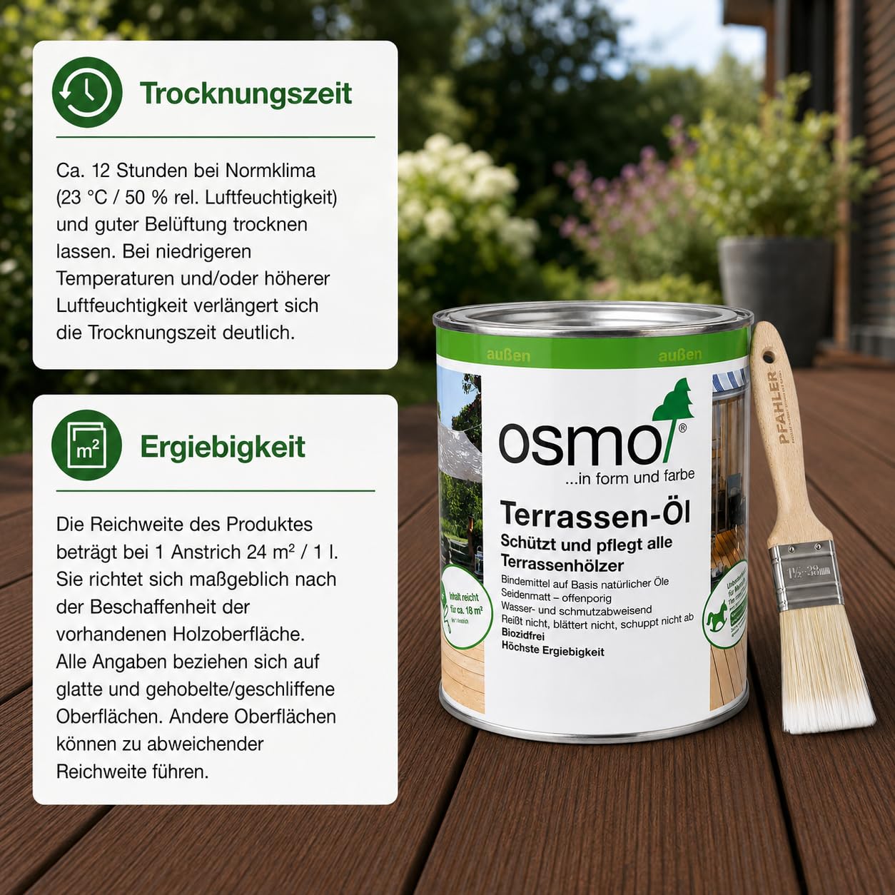 Osmo Terrassenöl 016 Bangkirai-Öl Dunkel 0,75l + Pinsel von Pfahler. Terrassen-Öl Holzschutz für Terrassen Fassaden Gartenmöbel Wasserabweisend UV-beständig