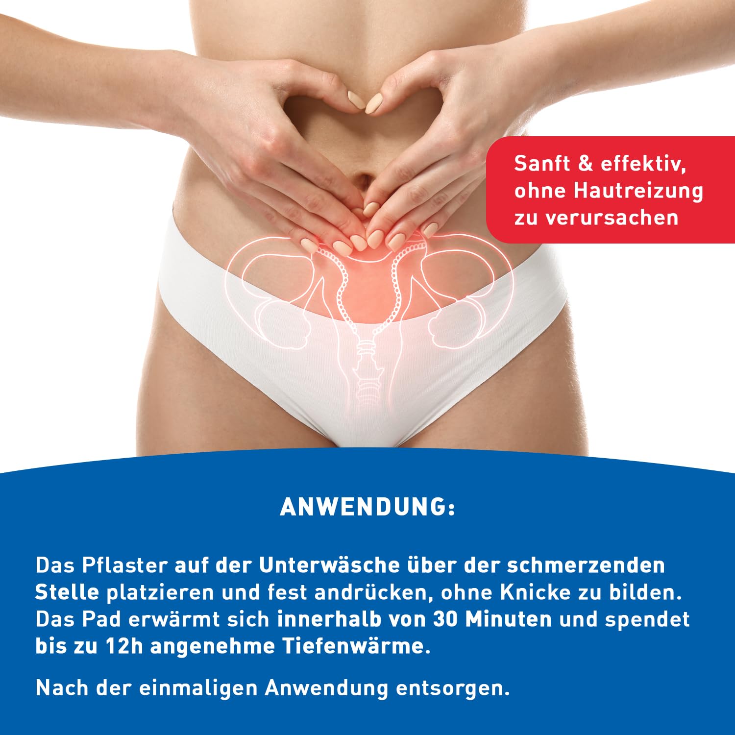 SOS Regelschmerz-Pflaster (6x 2 Stück) - angenehme Wärme zur Schmerzlinderung bei Krämpfen - wohltuende und konstante Tiefenwärme bei Schmerzen während der Menstruation - je 20 x 11 cm