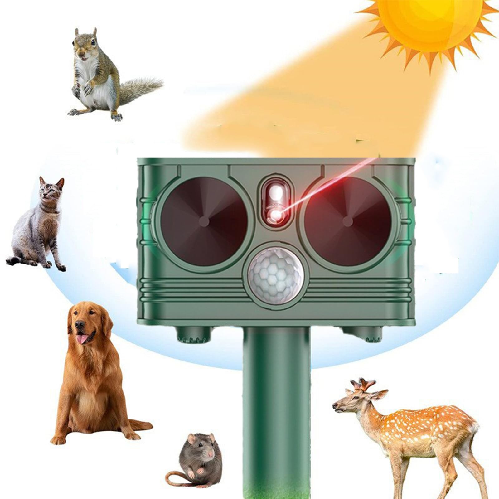 Solarny UltradźWięKowy śRodek OdstraszająCy ZwierzęTa, Wielofunkcyjny Odstraszacz PtakóW Na ZewnąTrz, Wodoodporny śRodek OdstraszająCy ZwierzęTa Z 3 Trybami, PięCiobiegowa Regulacja