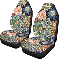 Biyejit Juego de 2 protectores de asiento delantero de coche con diseño de flores de mandala, funda suave, para la mayoría de coches, SUV, camiones