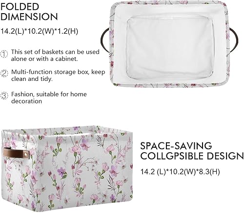 Miniatura 3 de ALAZA Cesta de almacenamiento de flores de clavel rosa y morado para estantes para organizar el armario, estante del cuarto del bebé, juguete de la