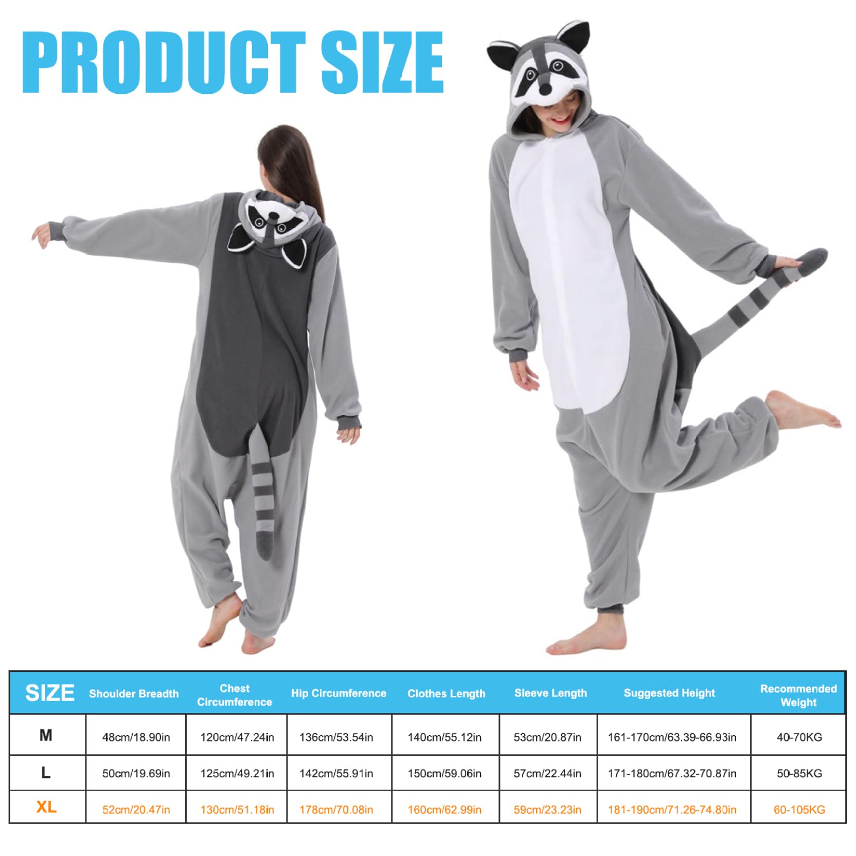 Onero de mapache para pijamas de mapache con capucha para adultos con cola polar de vellón de vellón con cierre de botones lindo y térmico para Navidad, Halloween
