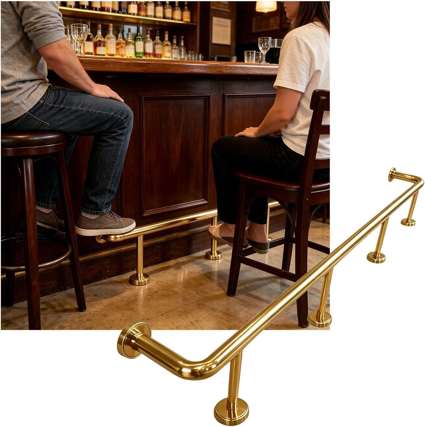 LXXW Bar Foot Rail Bar Foot Rail Kit for Indoor Stainless Steel 3.28~16.4ft Feet Rails for Restaurant Kitchen Library(Gold,4.0M/13.12FT)