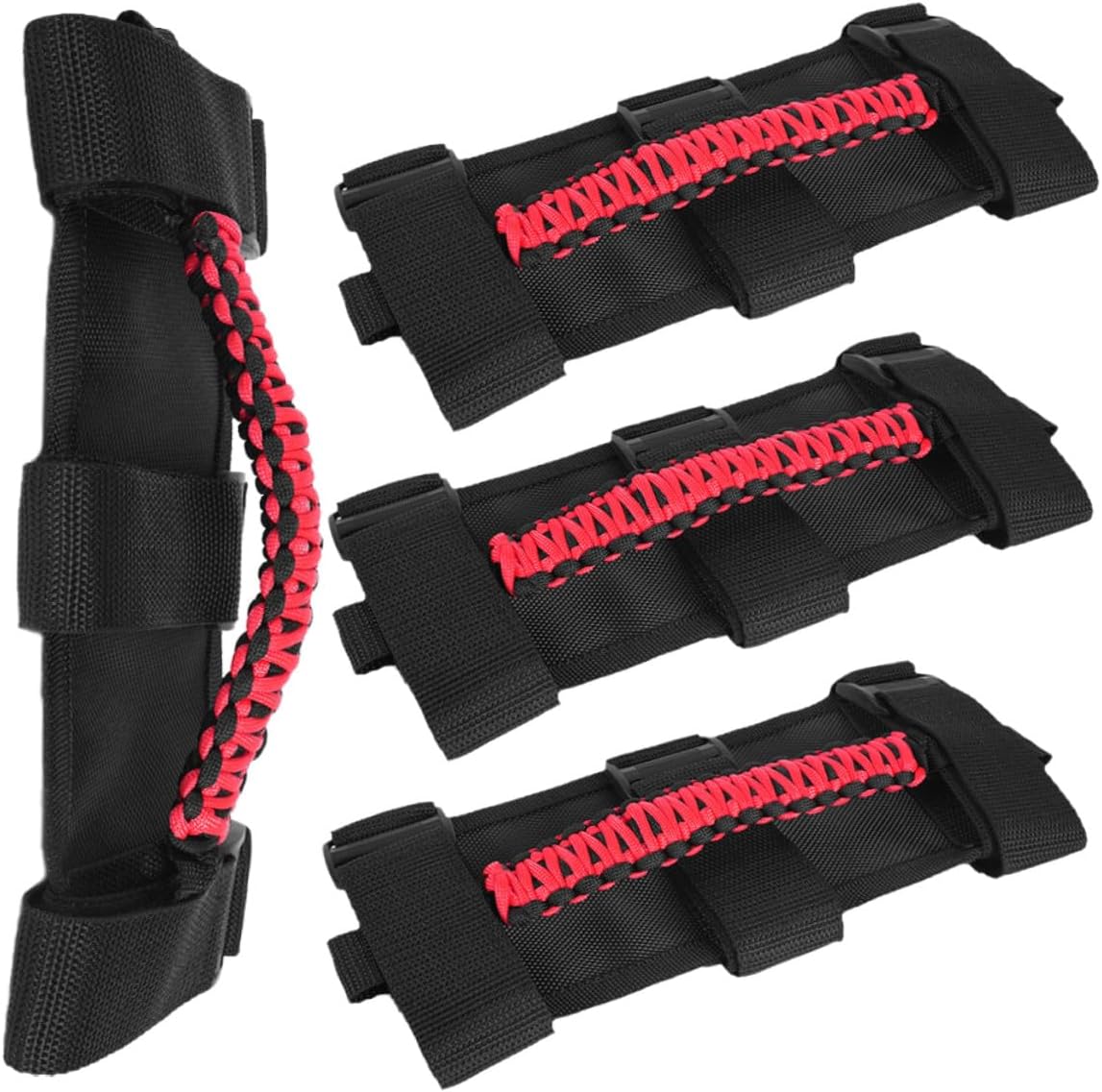 Operitacx 4pcs Automotive Woven Paracord Grab Handles Vehicle Assist Handle Grips for Off-Road SUV Interior Car Ceiling Support Accessories