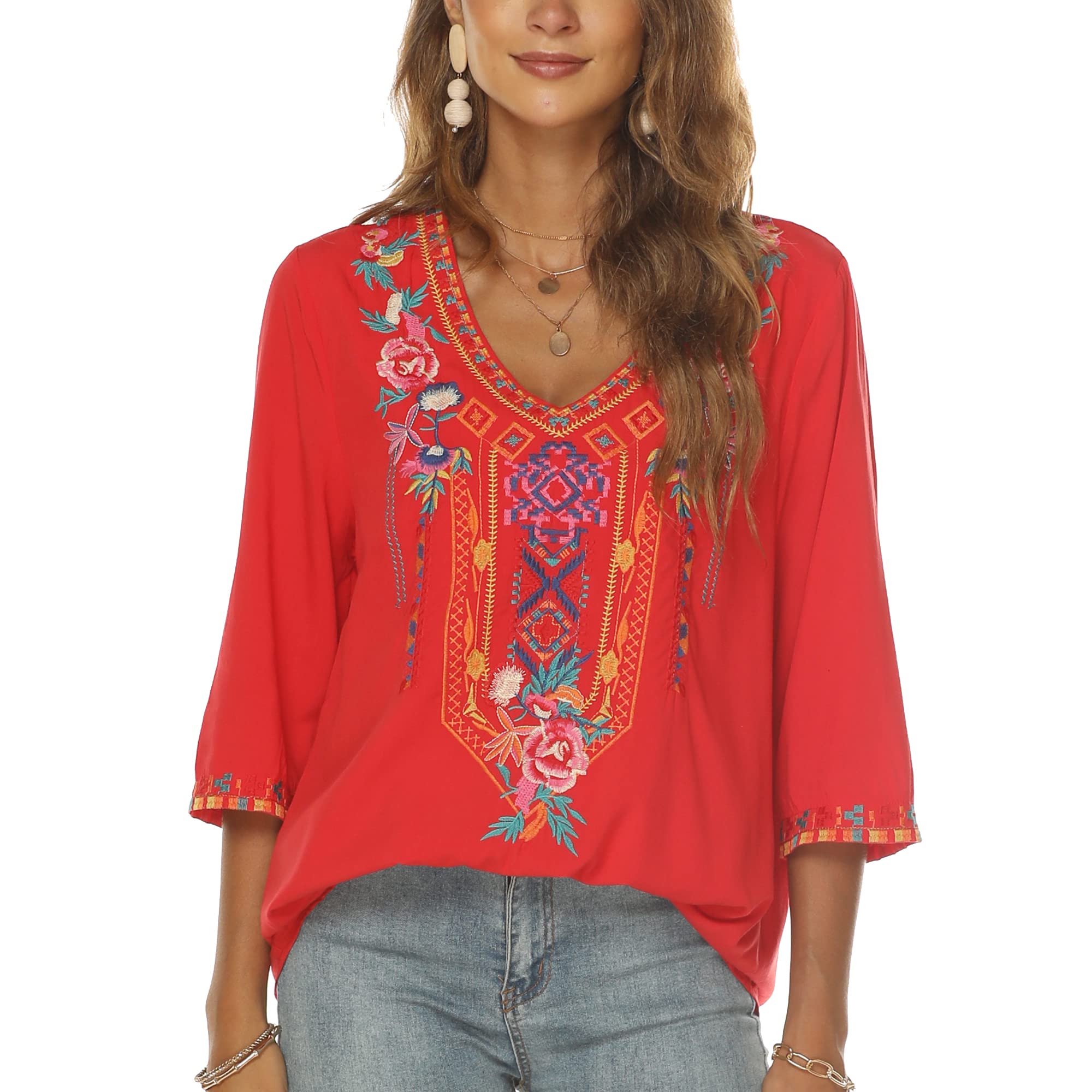 Grosy Haut brodé bohème pour femme, style hippie, chemisier paysan mexicain et tunique bohème traditionnelle