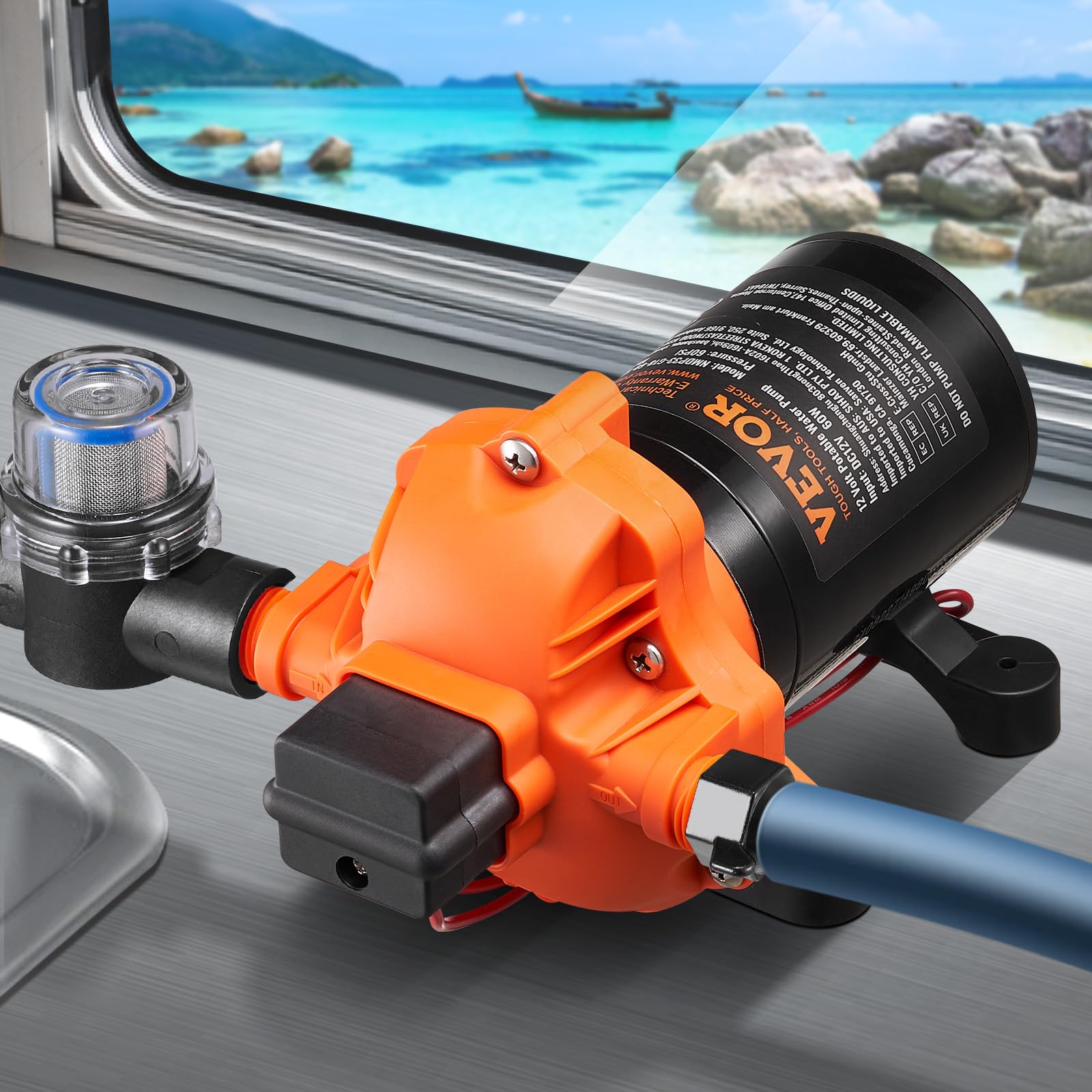 VEVOR Pompa membranowa 12 V, 1,8 GPM, 6,81 l/min, 3-komorowa pompa wodna 12 V DC z automatycznym wyłącznikiem ciśnienia 40 – 100 PSI, 60 PSI, port MNPT do kamperów, jachtów, kamperów, kamperów, łodzi