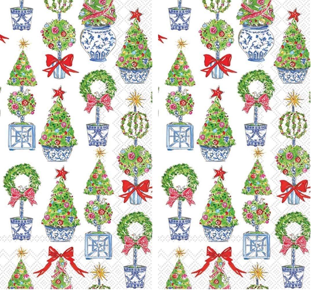 IHR Ideal Home Range Dinner Napkins Rosanne Beck Disposable 3-Ply Paper Hand Towels, 8.5" x 4.5", Bright Topiary Trees, 16-Count (Pack of 2)
