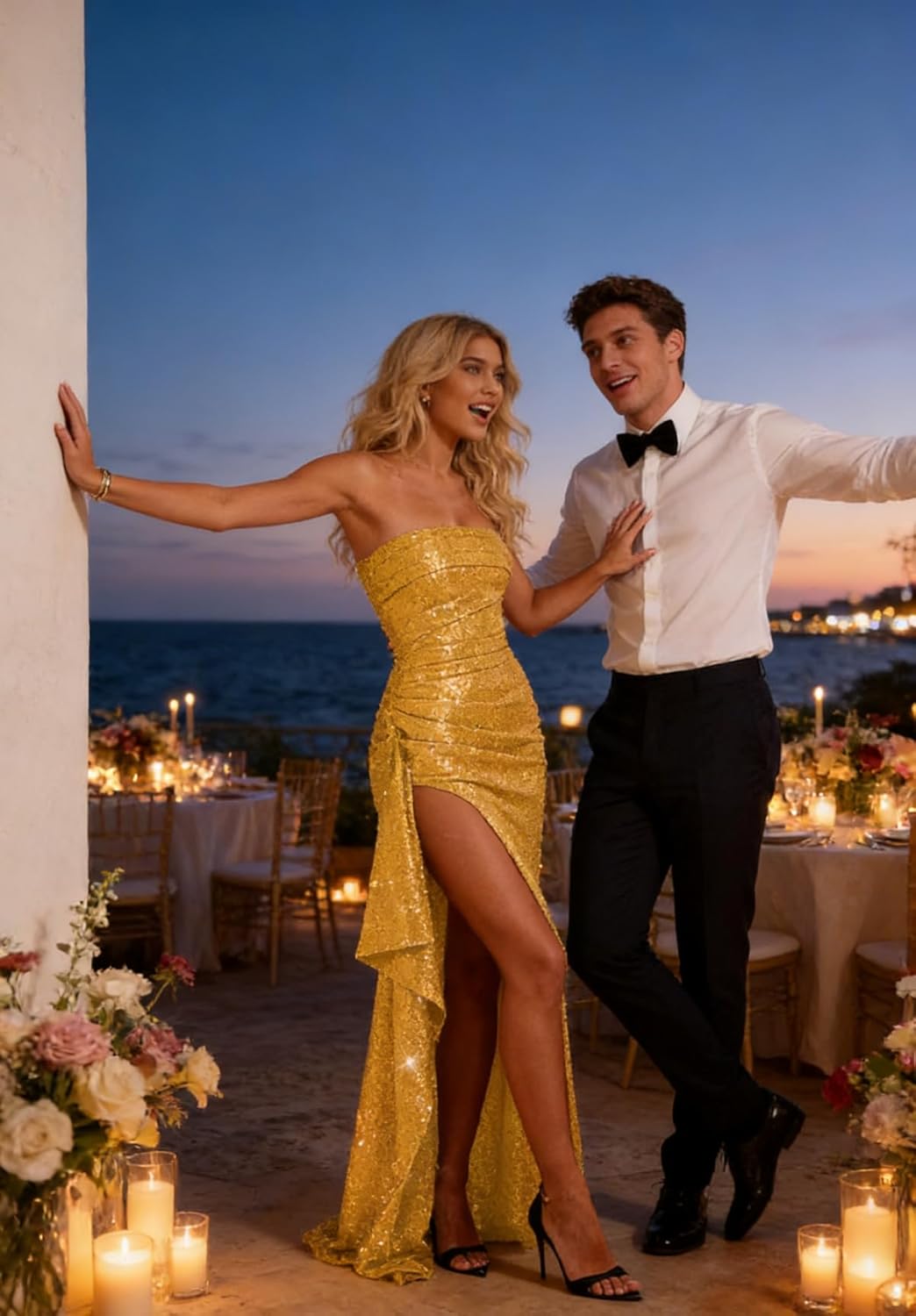 Strapless Ruched Prom Dresses with Slit Mermaid Sparkly Sequin Maxi Dress Bodycon Cocktail Dress ZU058