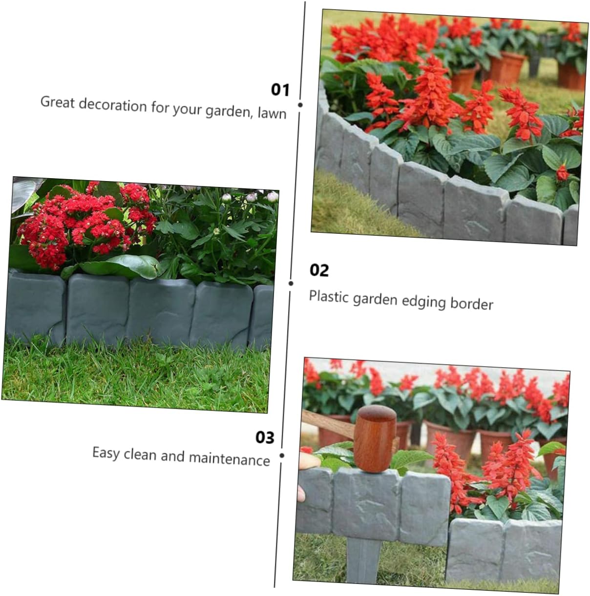 20pcs Plastic Garden Fence Decorative Stone-Look Edging for Flower Beds and Landscaping Simulation Border for Lawn and Separation