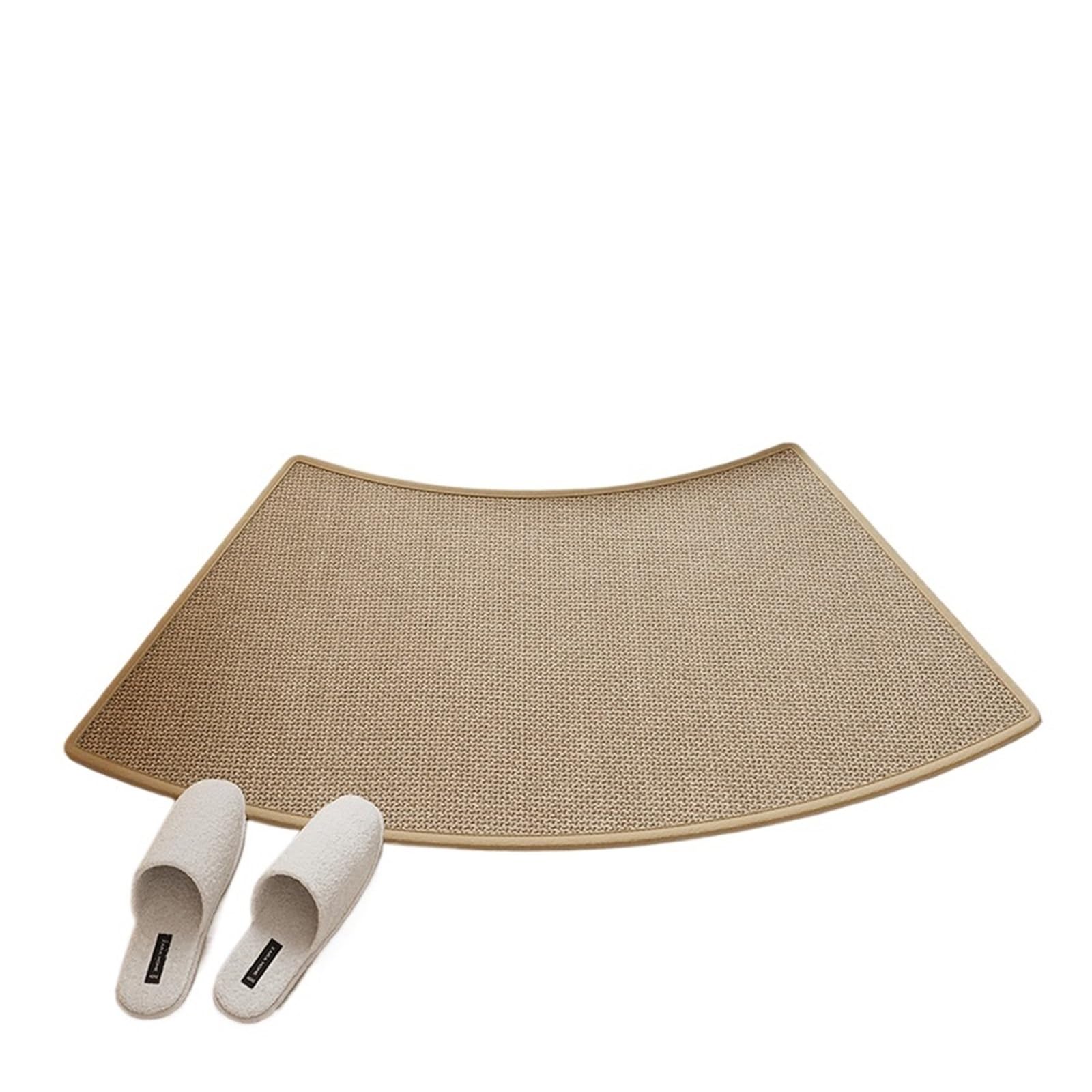 Curved Linen Bath Mat with Rubber Backing, Fast Absorbing Non Slip Bathroom Rug, Quick Dry Shower Door Mat(Brown,45x100cm)